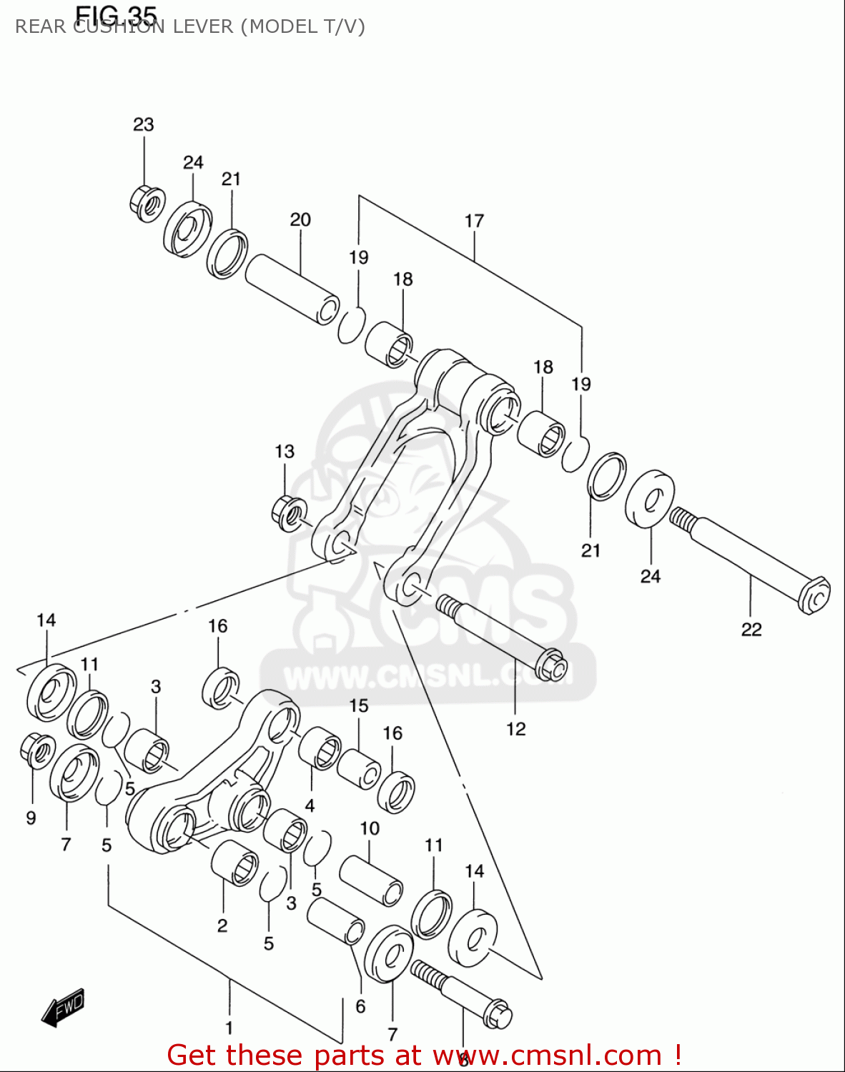 REAR CUSHION LEVER (MODEL T/V) RM125 1996 (T) USA (E03)