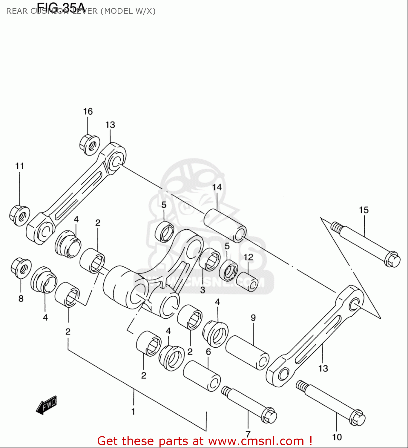 REAR CUSHION LEVER (MODEL W/X) RM125 1996 (T) USA (E03)