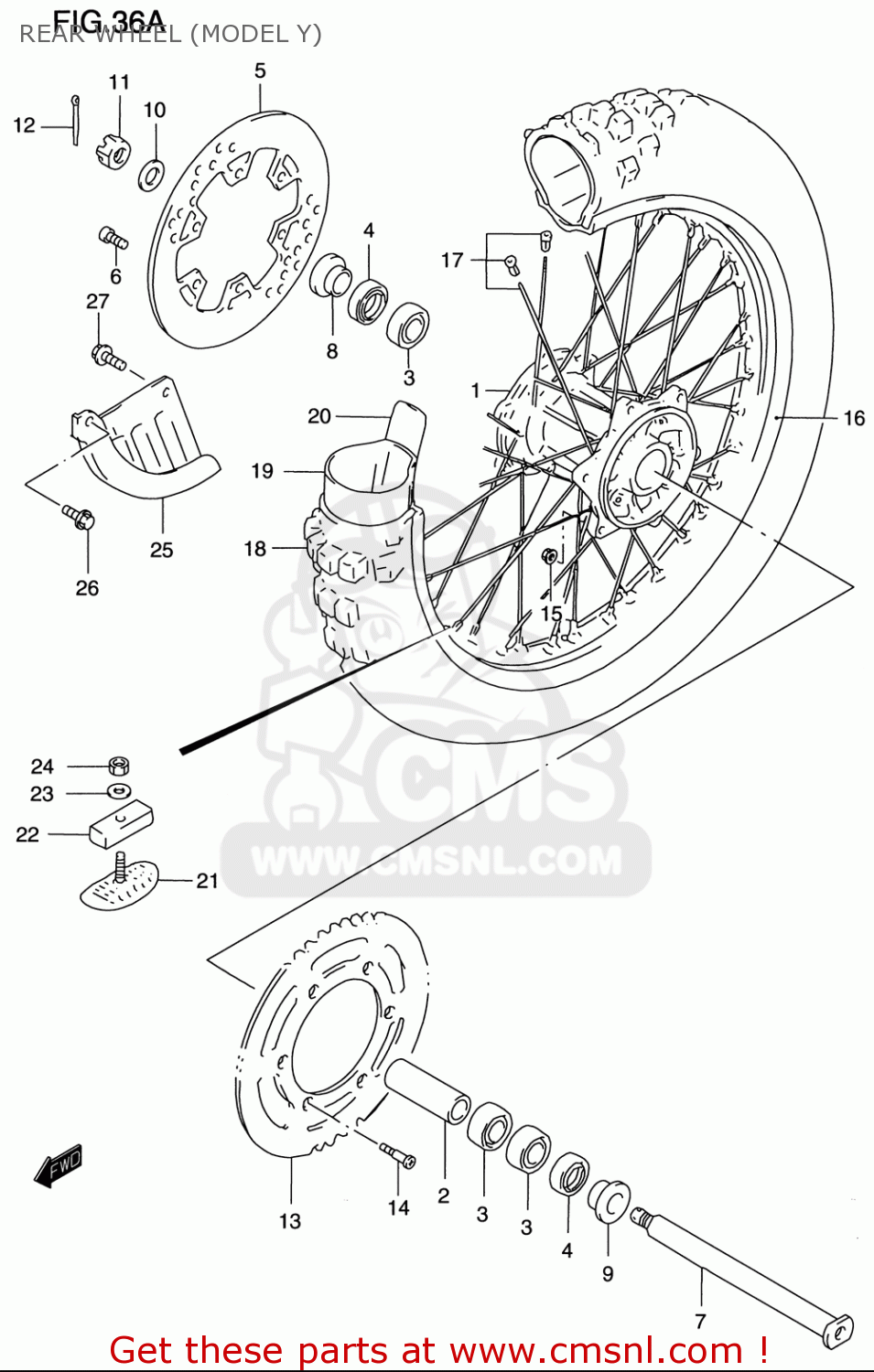 REAR WHEEL (MODEL Y) RM125 1996 (T) USA (E03)