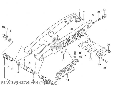 REAR SWINGING ARM (MODEL V) - RM125 1996 (T) USA (E03)