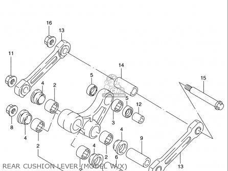 REAR CUSHION LEVER (MODEL W/X) - RM125 1996 (T) USA (E03)