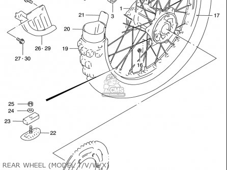 REAR WHEEL (MODEL T/V/W/X) - RM125 1996 (T) USA (E03)