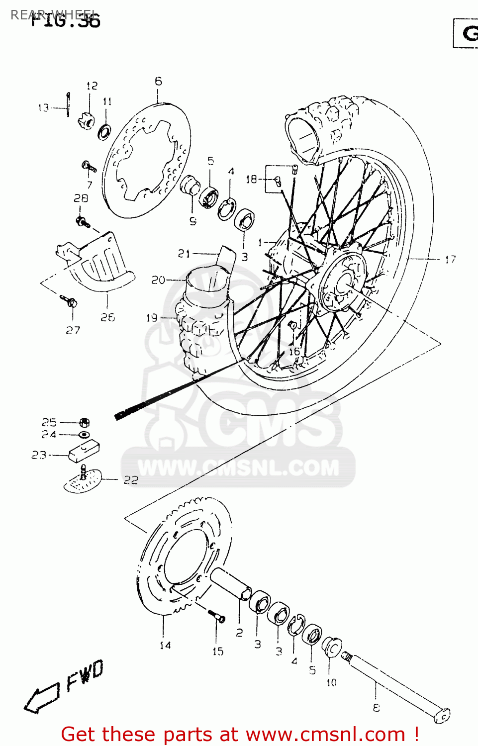 REAR WHEEL RM125 1997 (V) UNITED KINGDOM FRANCE AUSTRALIA (E02 E04 E24)