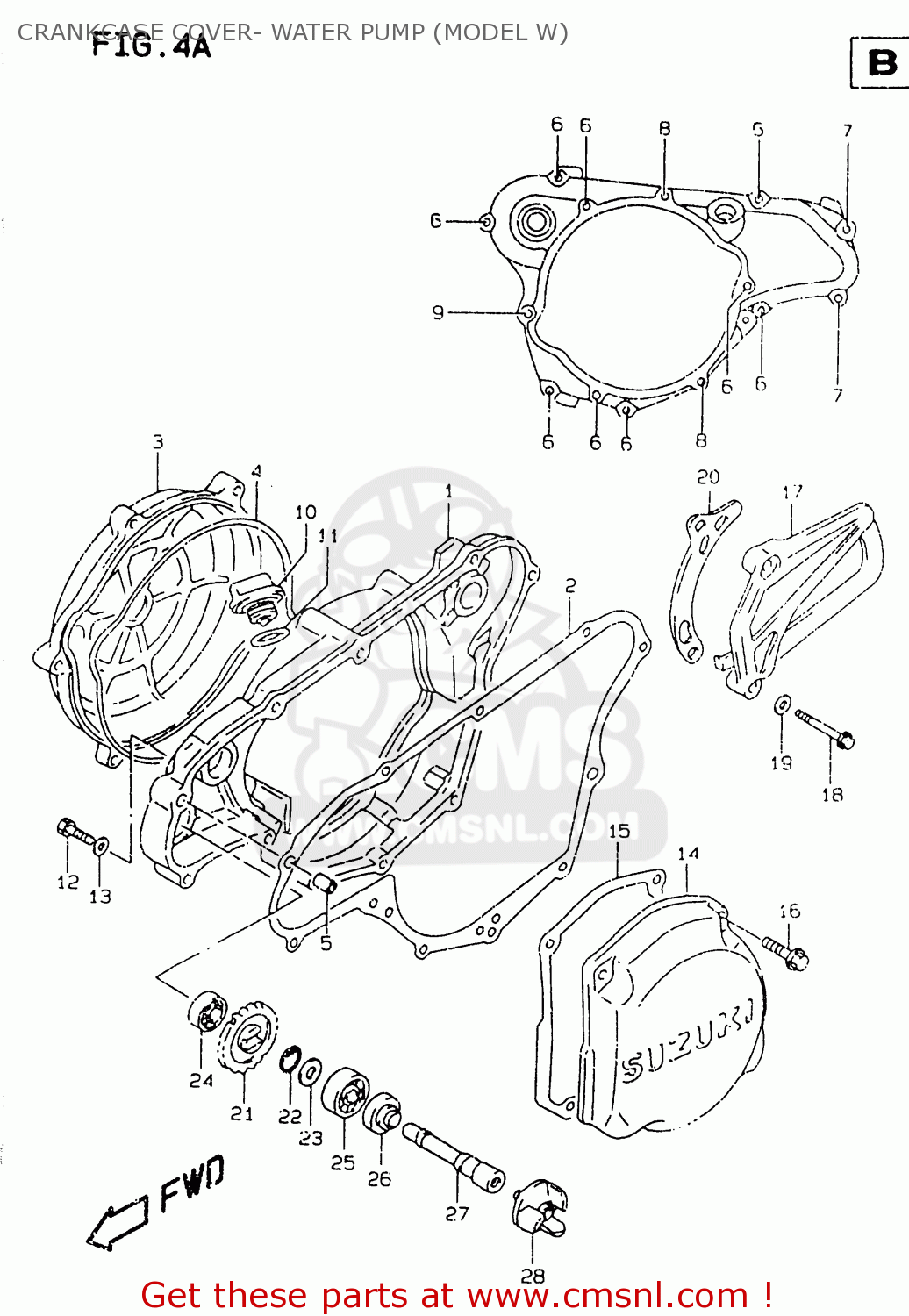 CRANKCASE COVER- WATER PUMP (MODEL W) RM125 1997 (V) UNITED KINGDOM FRANCE AUSTRALIA (E02 E04 E24)