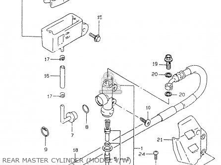 REAR MASTER CYLINDER (MODEL V/W) - RM125 1997 (V) UNITED KINGDOM FRANCE AUSTRALIA (E02 E04 E24)