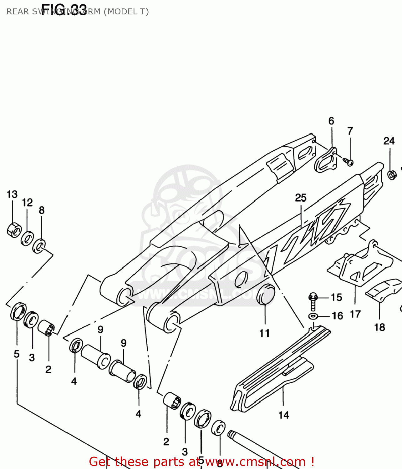 REAR SWINGING ARM (MODEL T) RM125 1997 (V) USA (E03)