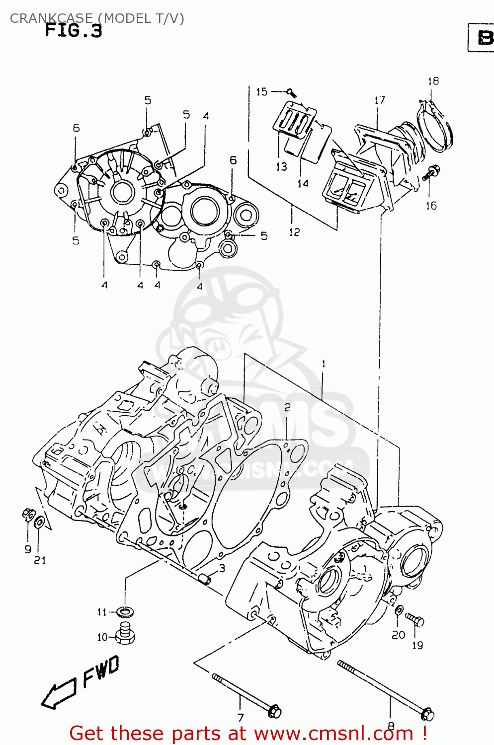 CRANKCASE (MODEL T/V) RM125 1998 (W) (E02 E04 E24 E37)