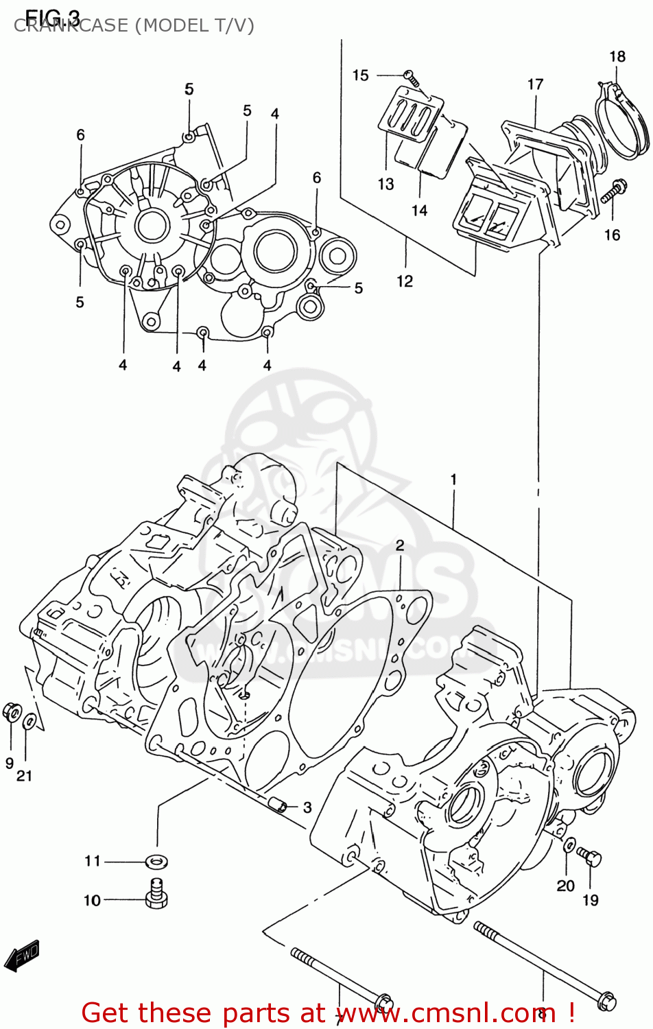 CRANKCASE (MODEL T/V) RM125 1998 (W) USA (E03)