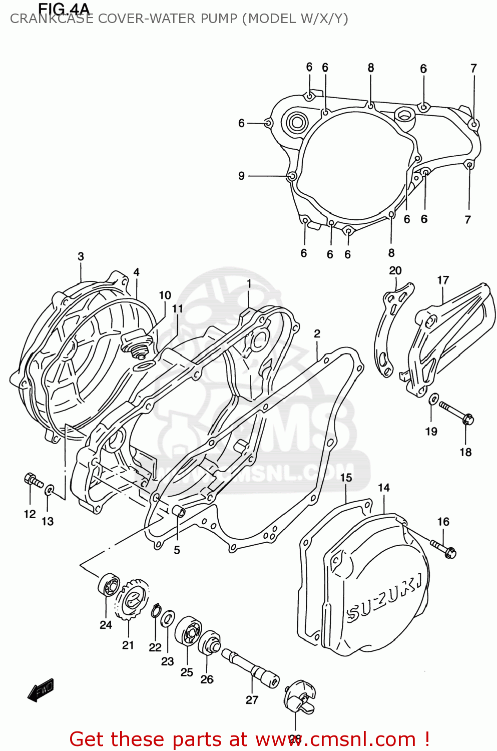 CRANKCASE COVER-WATER PUMP (MODEL W/X/Y) RM125 1998 (W) USA (E03)