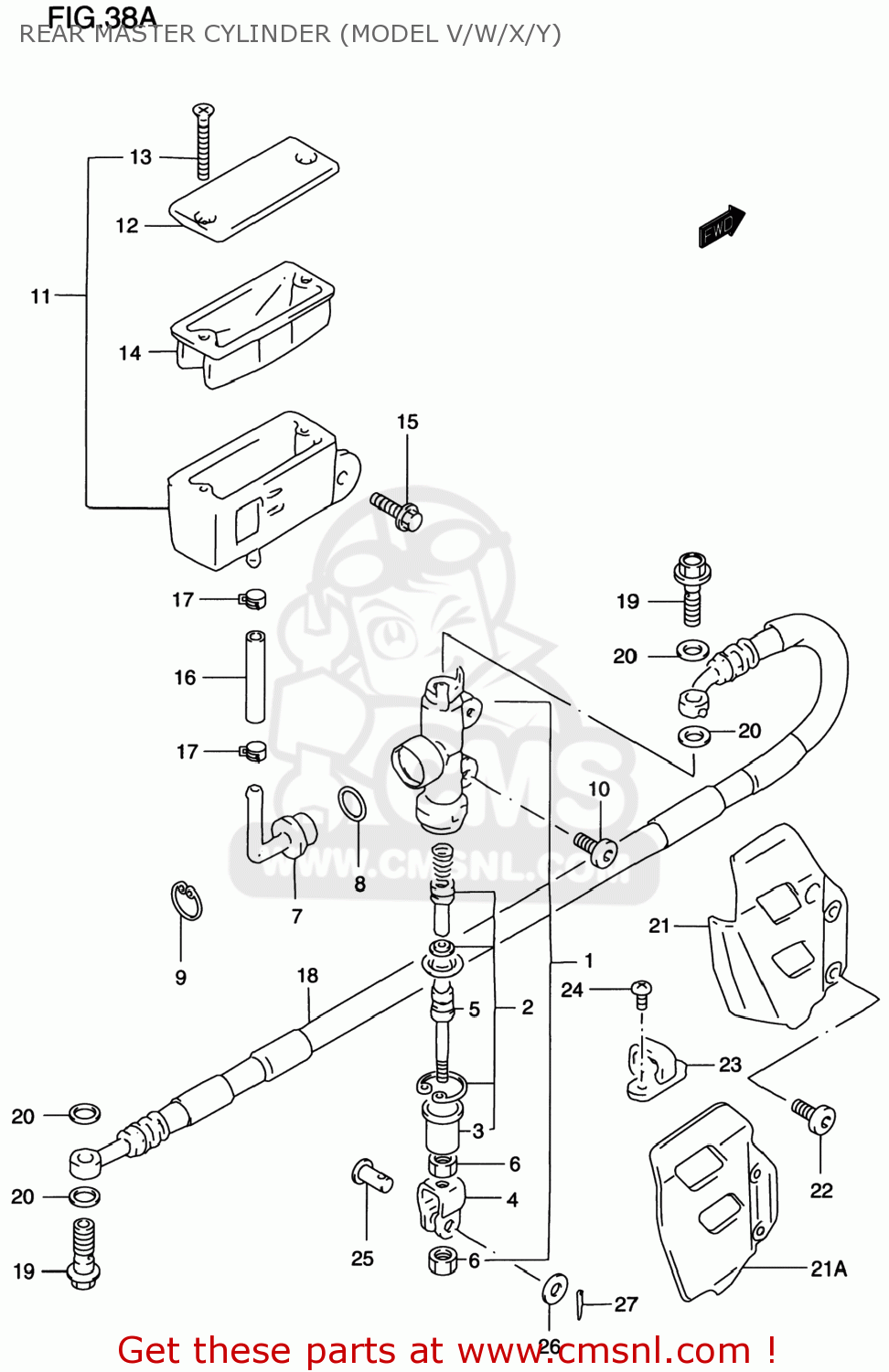 REAR MASTER CYLINDER (MODEL V/W/X/Y) RM125 1998 (W) USA (E03)