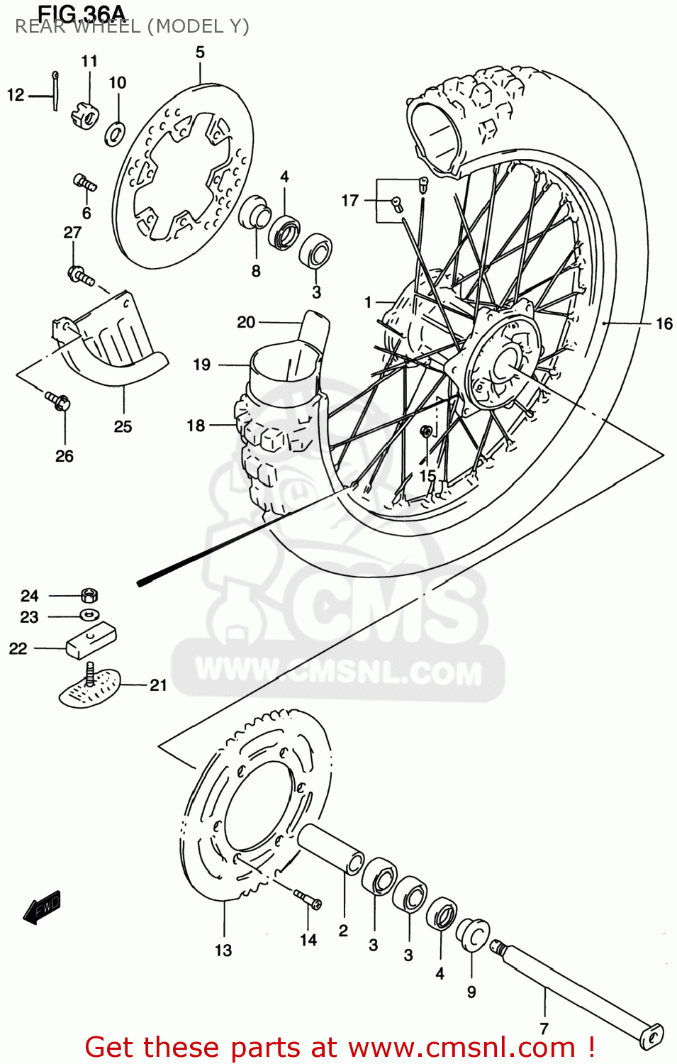 REAR WHEEL (MODEL Y) RM125 1998 (W) USA (E03)