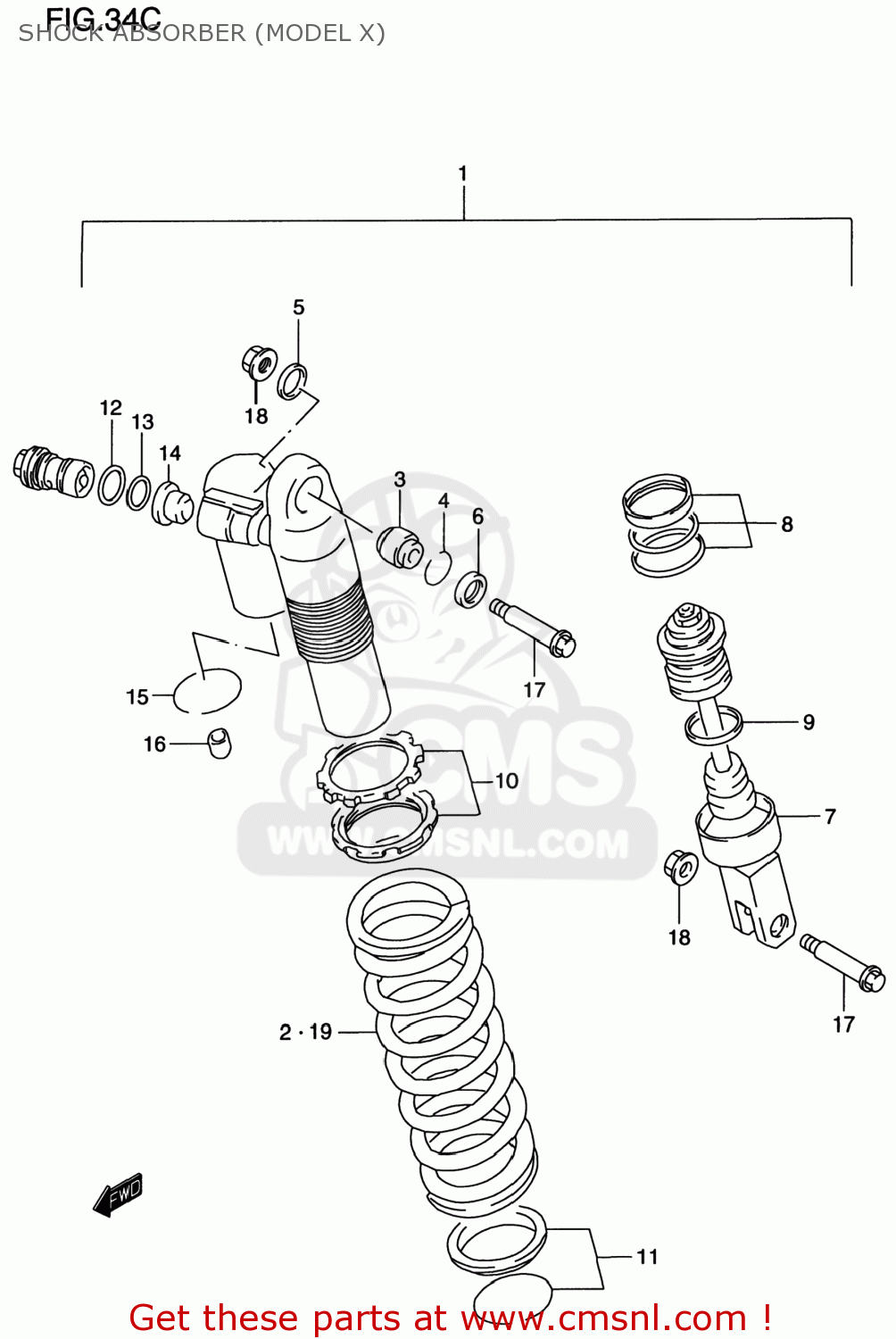 SHOCK ABSORBER (MODEL X) RM125 1998 (W) USA (E03)