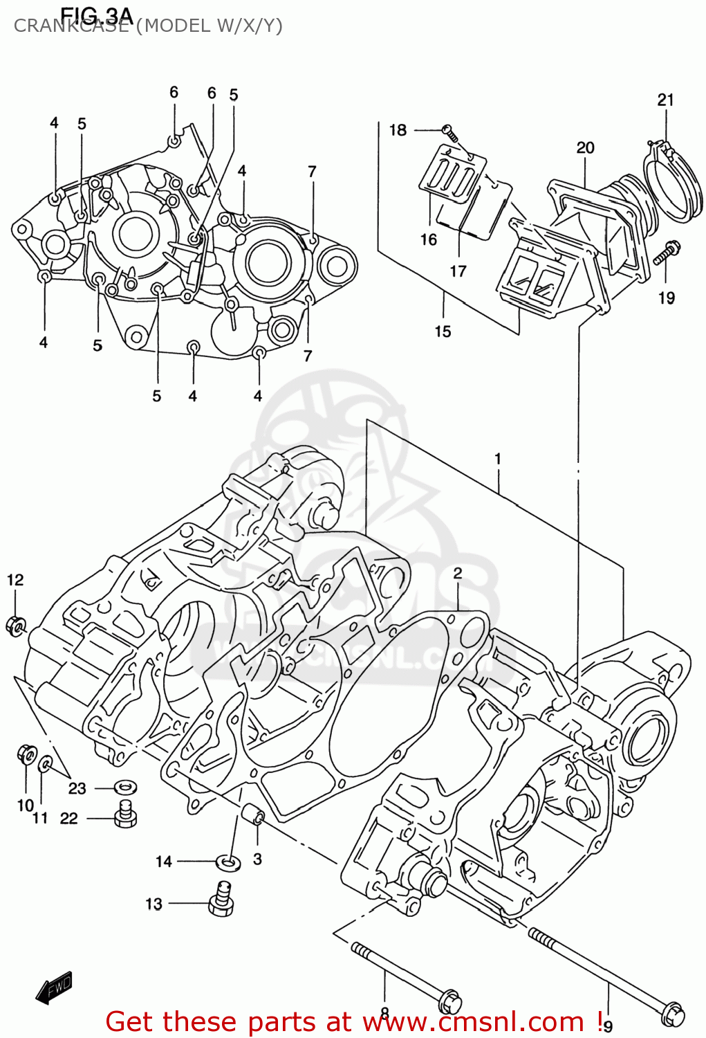 CRANKCASE (MODEL W/X/Y) RM125 1999 (X) USA (E03)