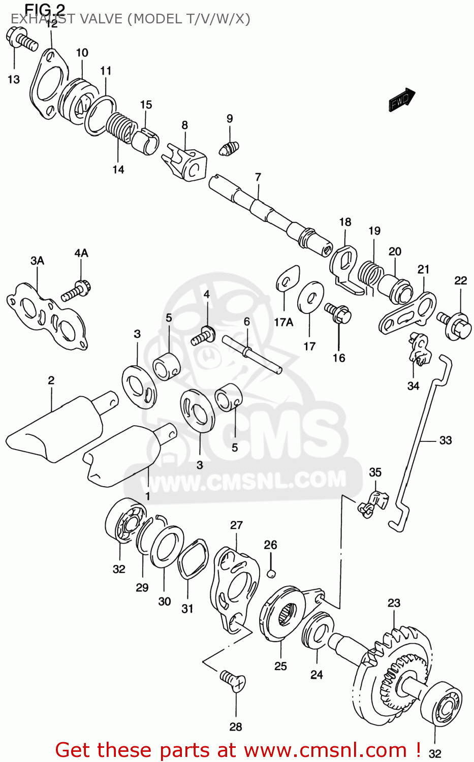 EXHAUST VALVE (MODEL T/V/W/X) RM125 1999 (X) USA (E03)