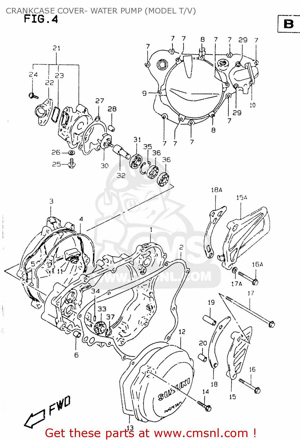 CRANKCASE COVER- WATER PUMP (MODEL T/V) RM125 1999 (X)