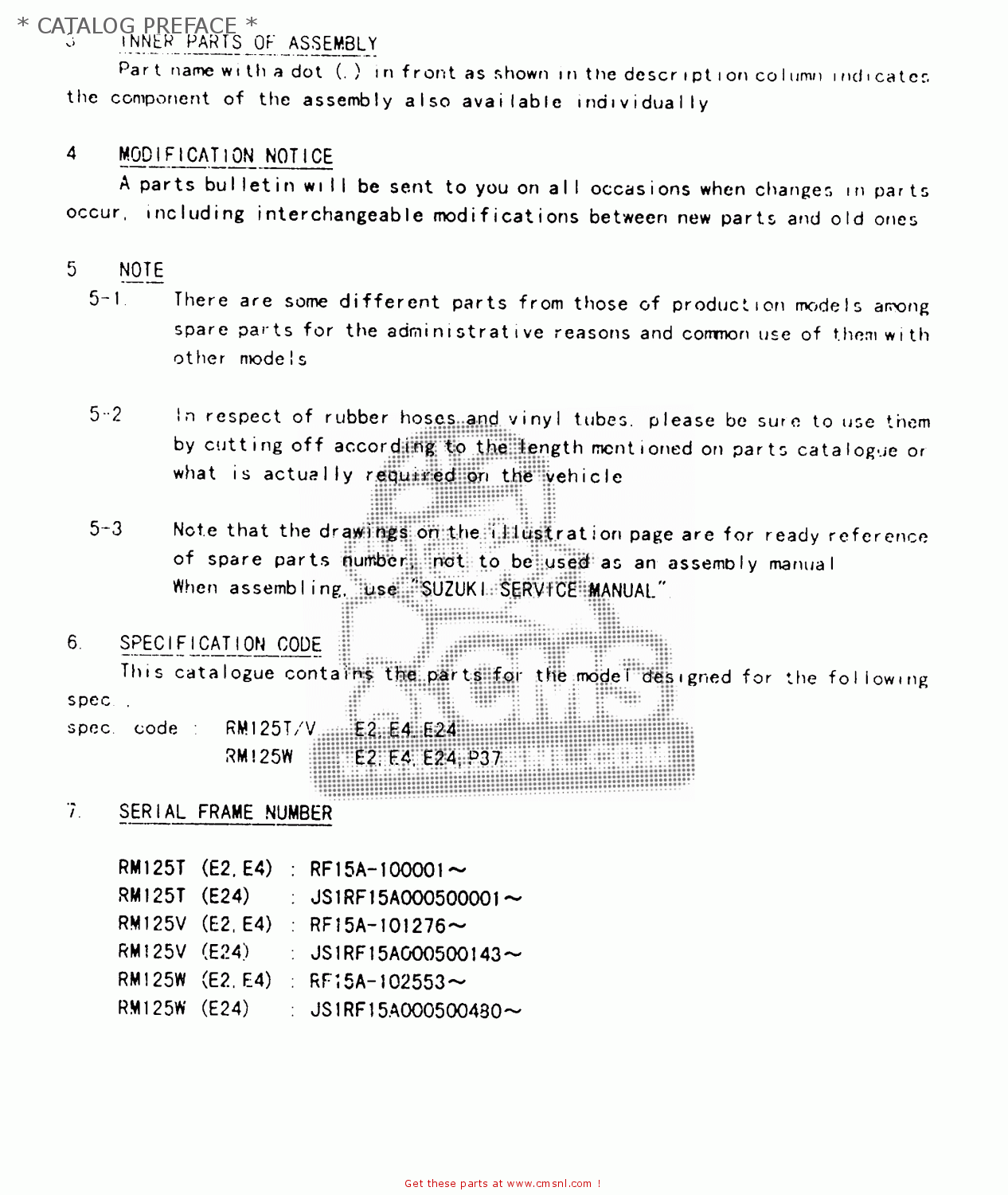 * CATALOG PREFACE * RM125 1999 (X)