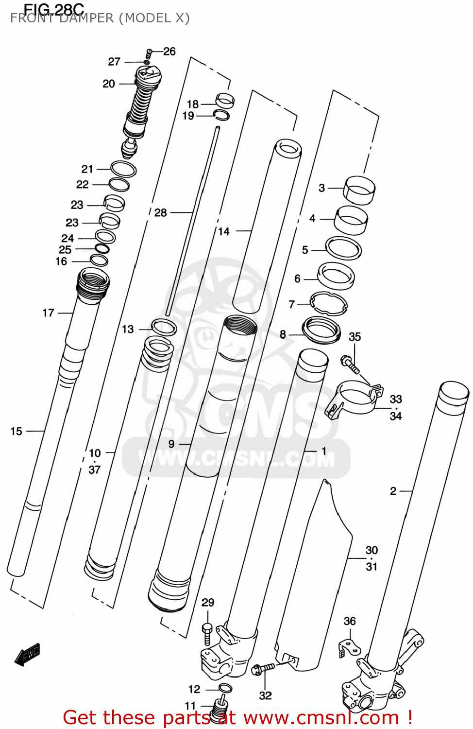 FRONT DAMPER (MODEL X) RM125 2000 (Y) USA (E03)