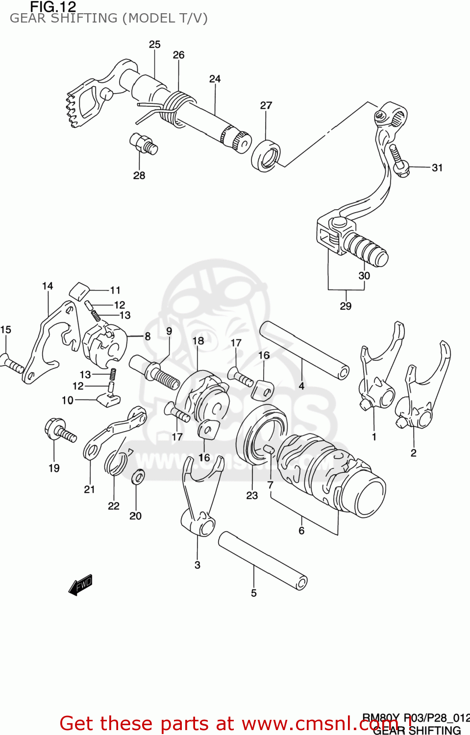 GEAR SHIFTING (MODEL T/V) RM125 2000 (Y) USA (E03)