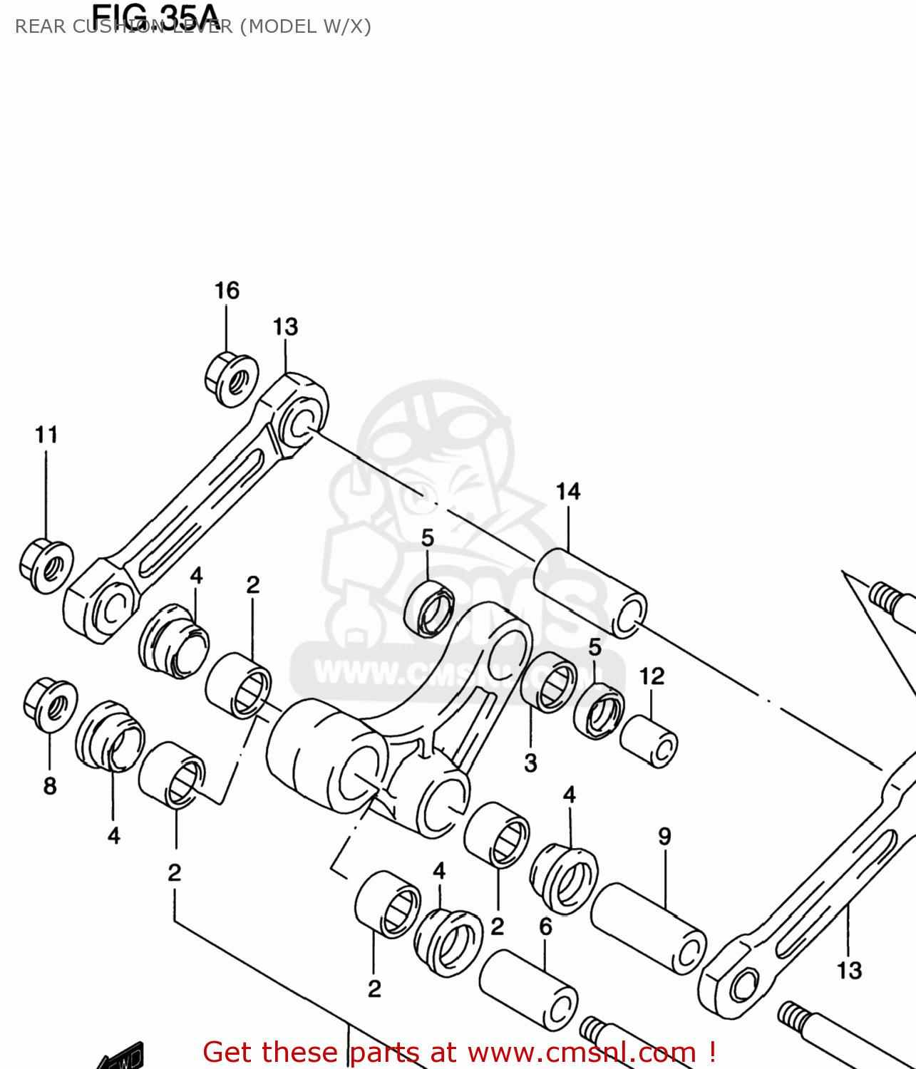 REAR CUSHION LEVER (MODEL W/X) RM125 2000 (Y) USA (E03)