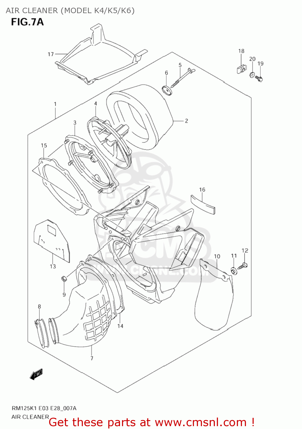 AIR CLEANER (MODEL K4/K5/K6) RM125 2002 (K2) USA (E03)