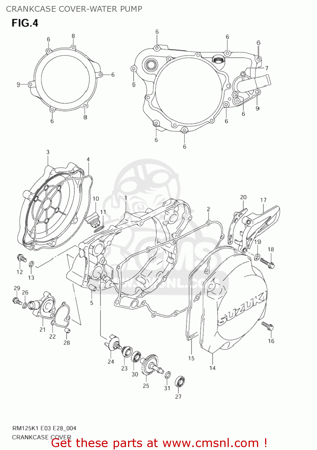 CRANKCASE COVER-WATER PUMP RM125 2002 (K2) USA (E03)