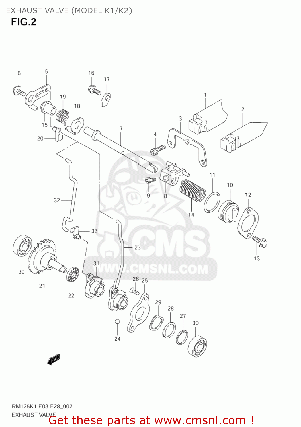 EXHAUST VALVE (MODEL K1/K2) RM125 2002 (K2) USA (E03)
