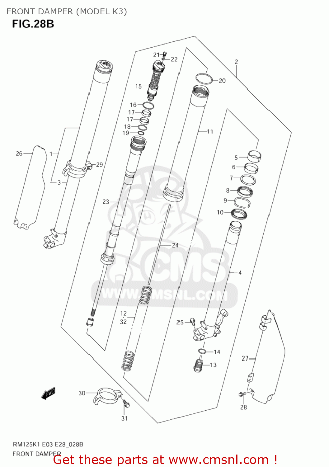 FRONT DAMPER (MODEL K3) RM125 2002 (K2) USA (E03)