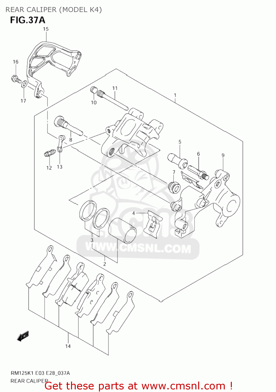 REAR CALIPER (MODEL K4) RM125 2002 (K2) USA (E03)