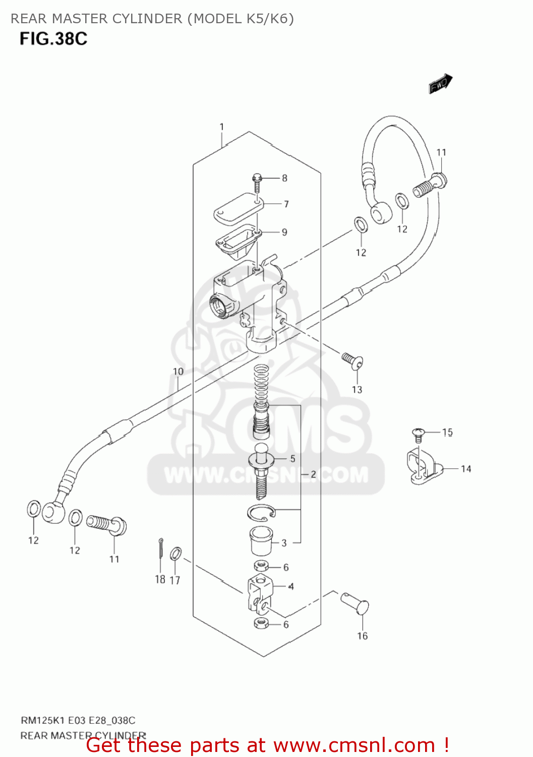 REAR MASTER CYLINDER (MODEL K5/K6) RM125 2002 (K2) USA (E03)