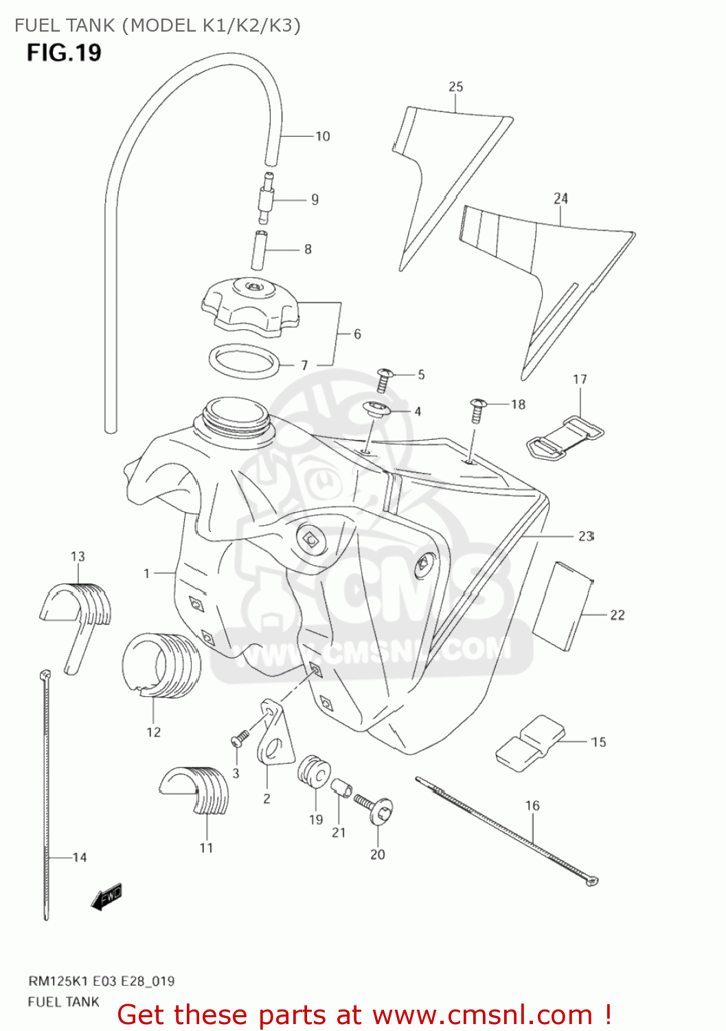 FUEL TANK (MODEL K1/K2/K3) RM125 2003 (K3) USA (E03)