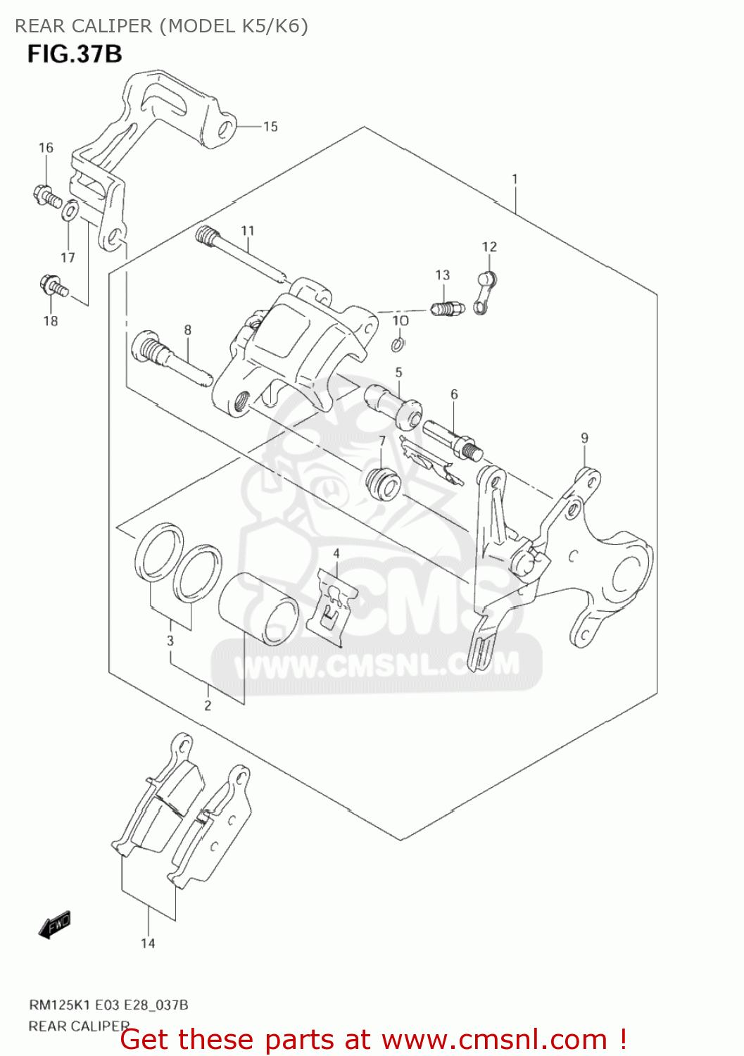 REAR CALIPER (MODEL K5/K6) RM125 2003 (K3) USA (E03)
