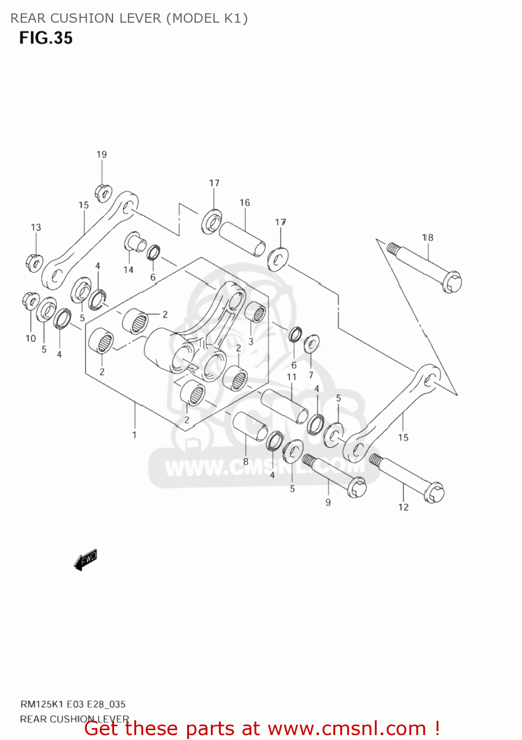 REAR CUSHION LEVER (MODEL K1) RM125 2003 (K3) USA (E03)