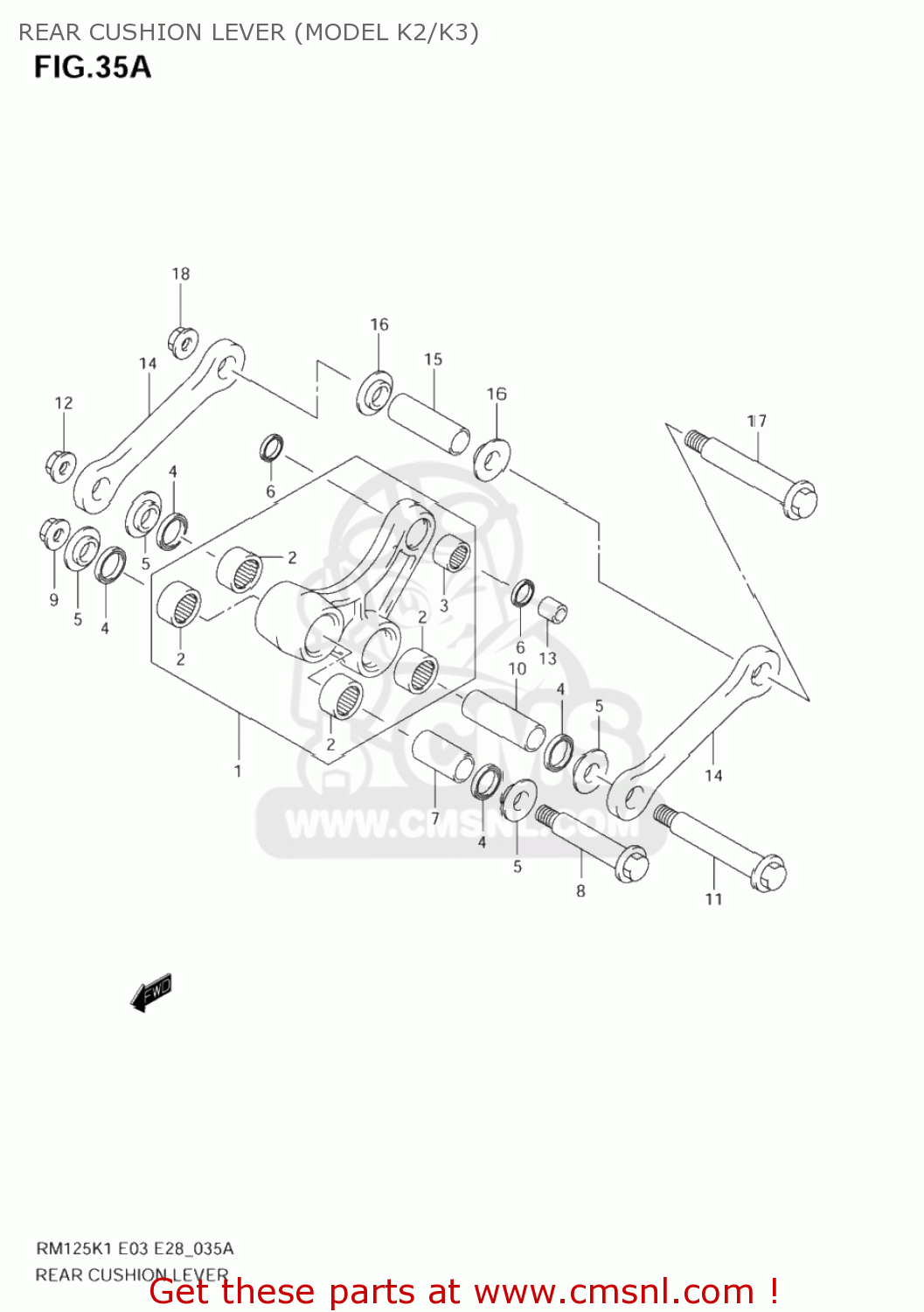 REAR CUSHION LEVER (MODEL K2/K3) RM125 2003 (K3) USA (E03)