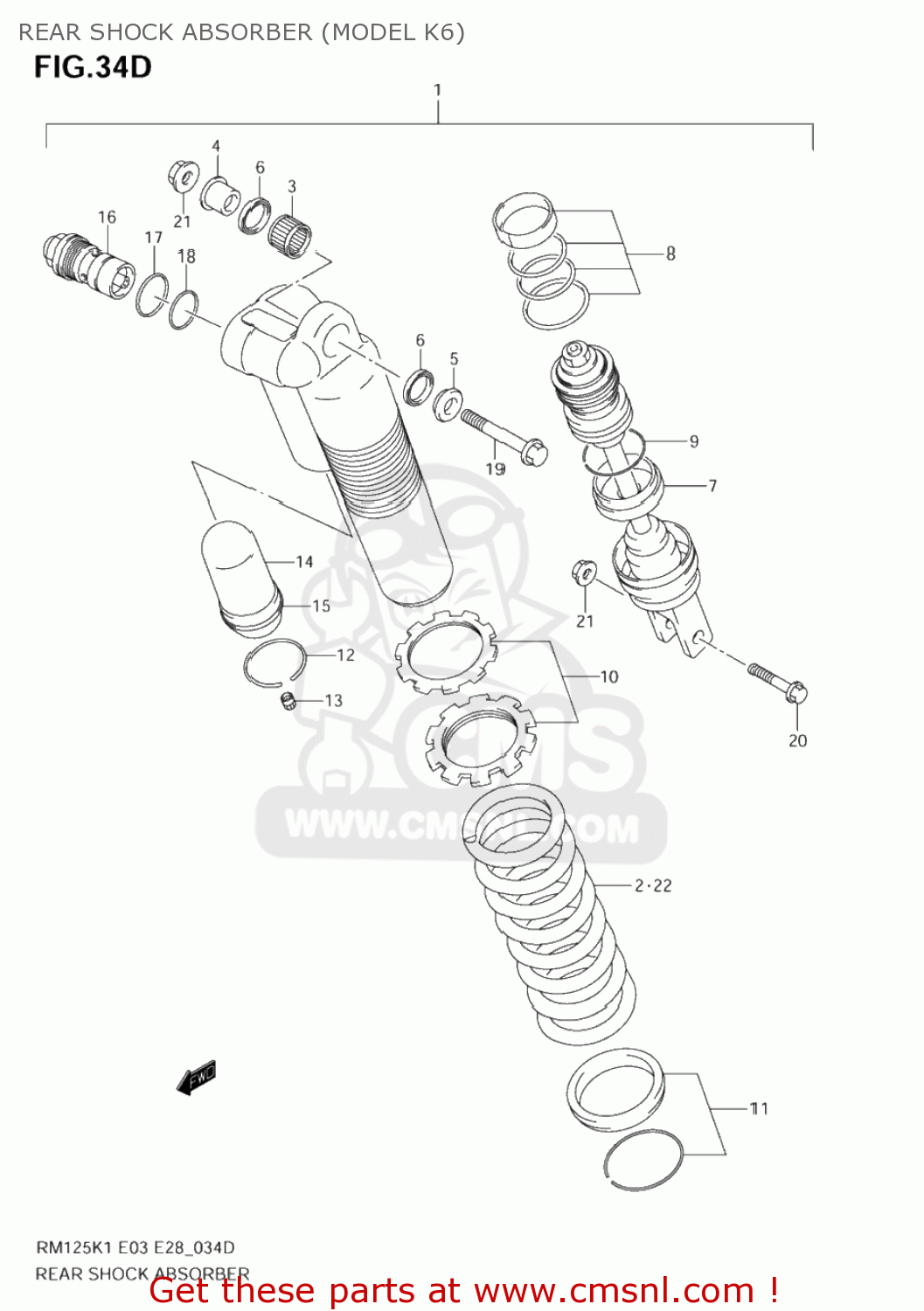 REAR SHOCK ABSORBER (MODEL K6) RM125 2003 (K3) USA (E03)