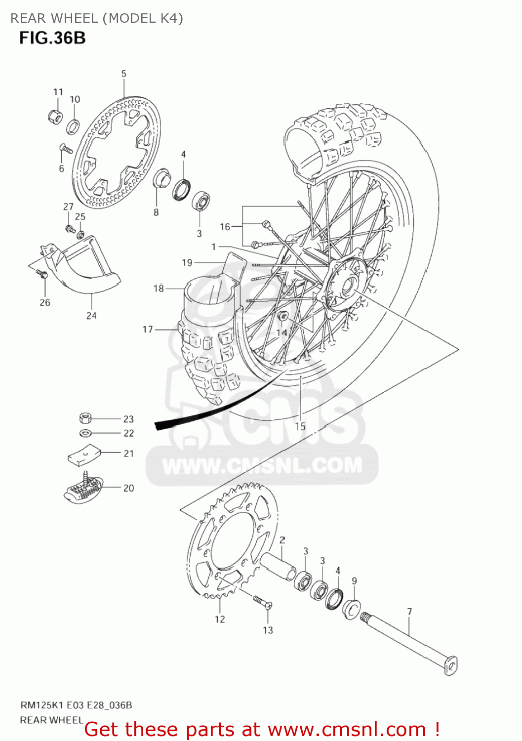 REAR WHEEL (MODEL K4) RM125 2003 (K3) USA (E03)