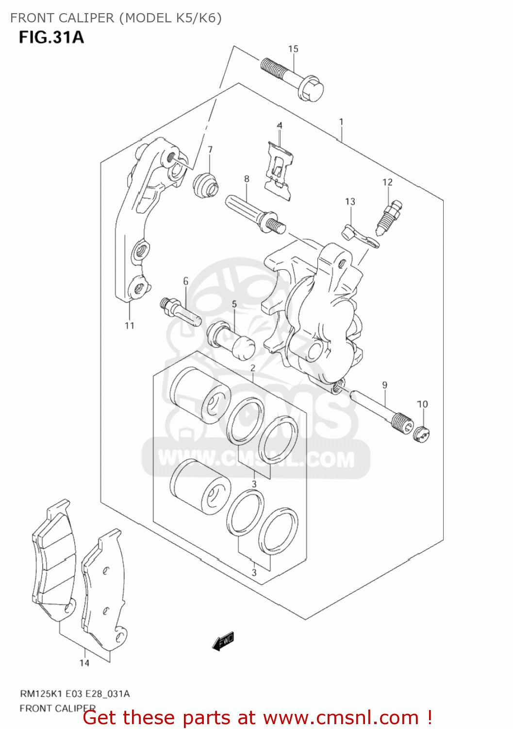 FRONT CALIPER (MODEL K5/K6) RM125 2004 (K4) USA (E03)