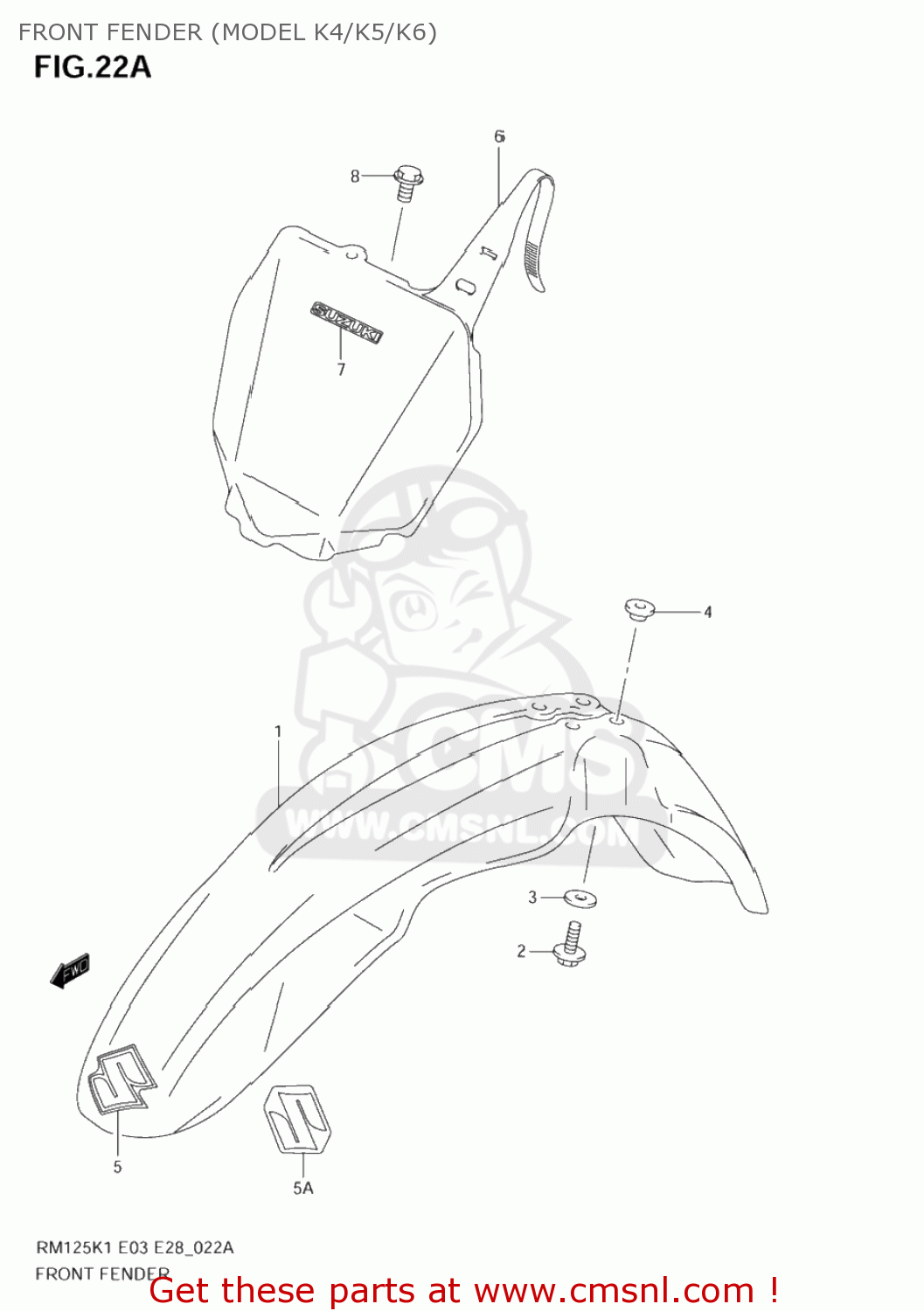 FRONT FENDER (MODEL K4/K5/K6) RM125 2004 (K4) USA (E03)
