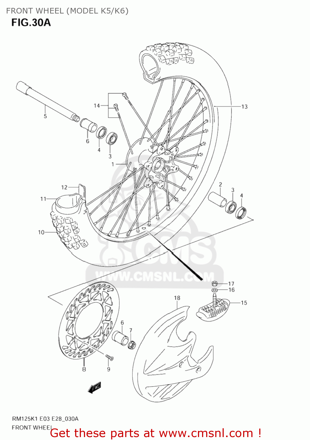 FRONT WHEEL (MODEL K5/K6) RM125 2004 (K4) USA (E03)