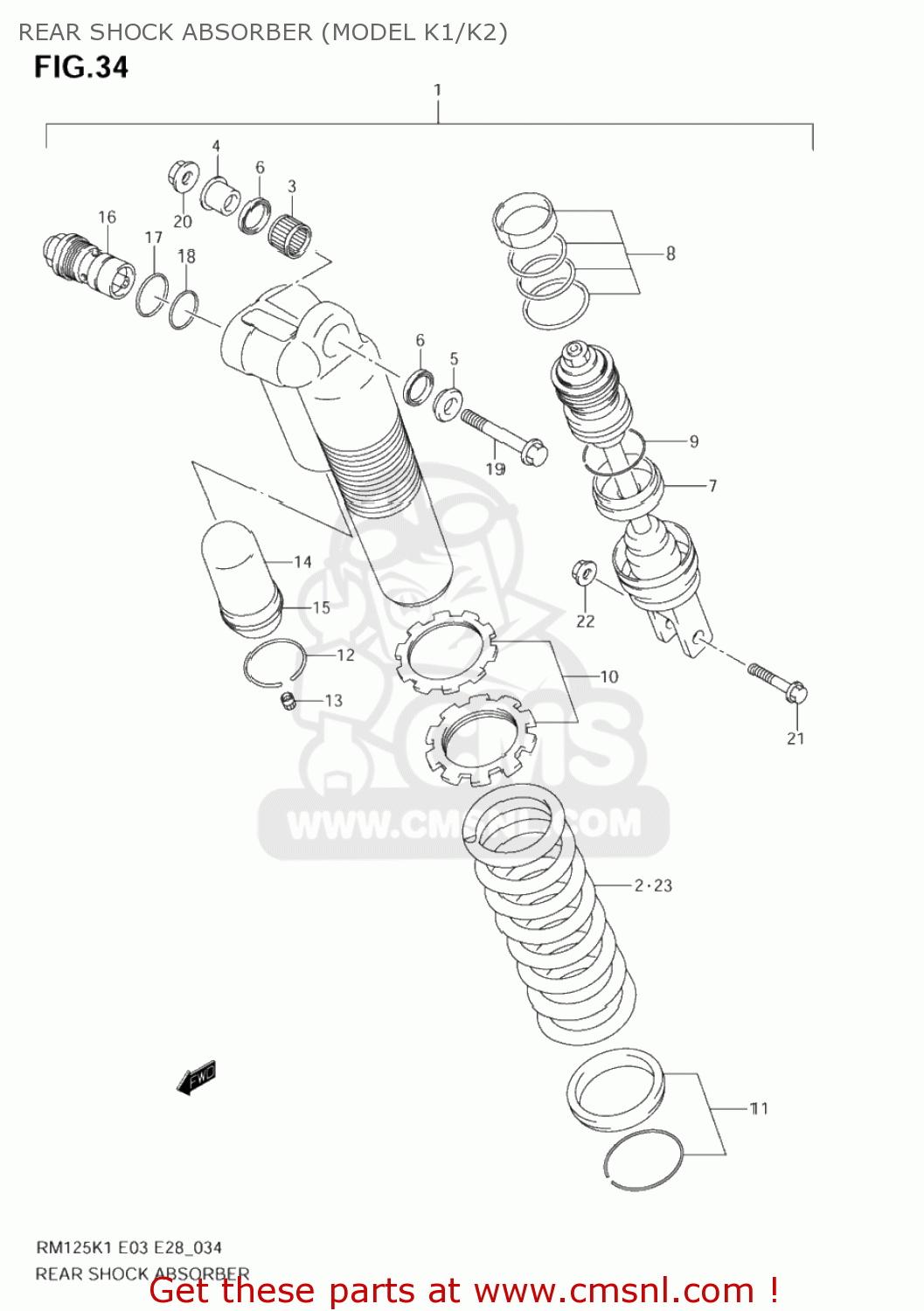 REAR SHOCK ABSORBER (MODEL K1/K2) RM125 2004 (K4) USA (E03)
