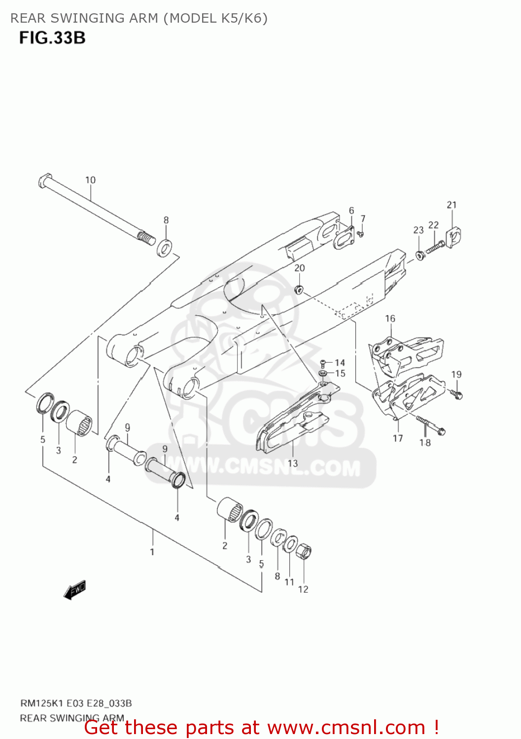 REAR SWINGING ARM (MODEL K5/K6) RM125 2004 (K4) USA (E03)