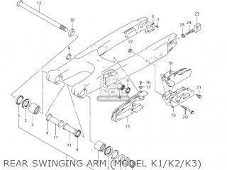 REAR SWINGING ARM (MODEL K1/K2/K3) - RM125 2004 (K4) USA (E03)