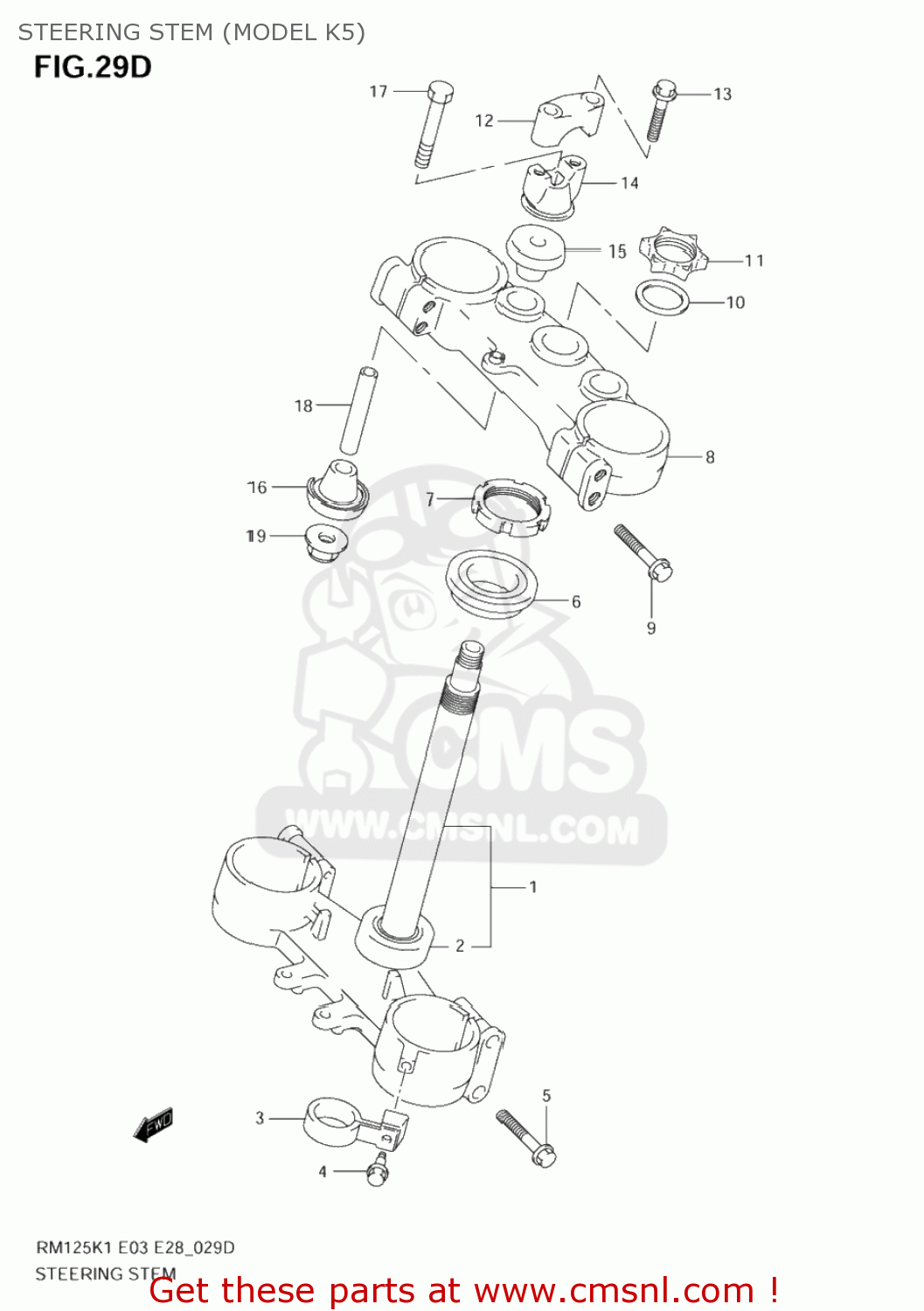 Suzuki RM125 2005 (K5) USA (E03) STEERING STEM (MODEL K5) - buy original  STEERING STEM (MODEL K5) spares online