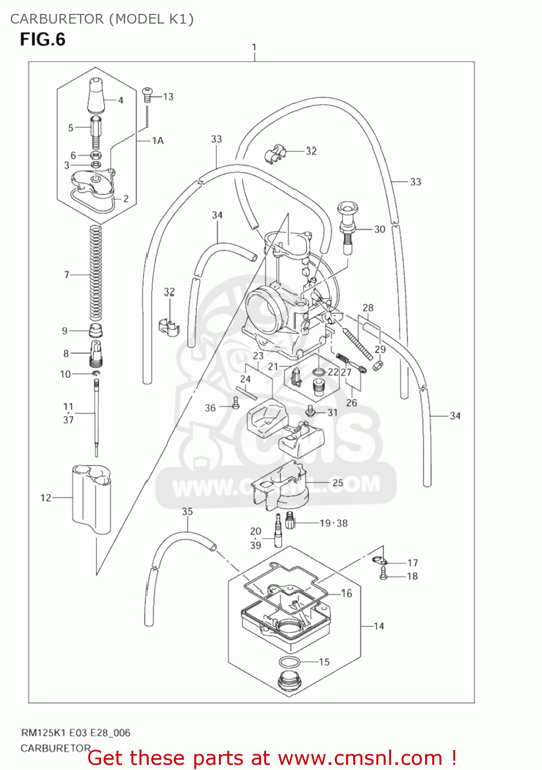 CARBURETOR (MODEL K1) RM125 2005 (K5) USA (E03)