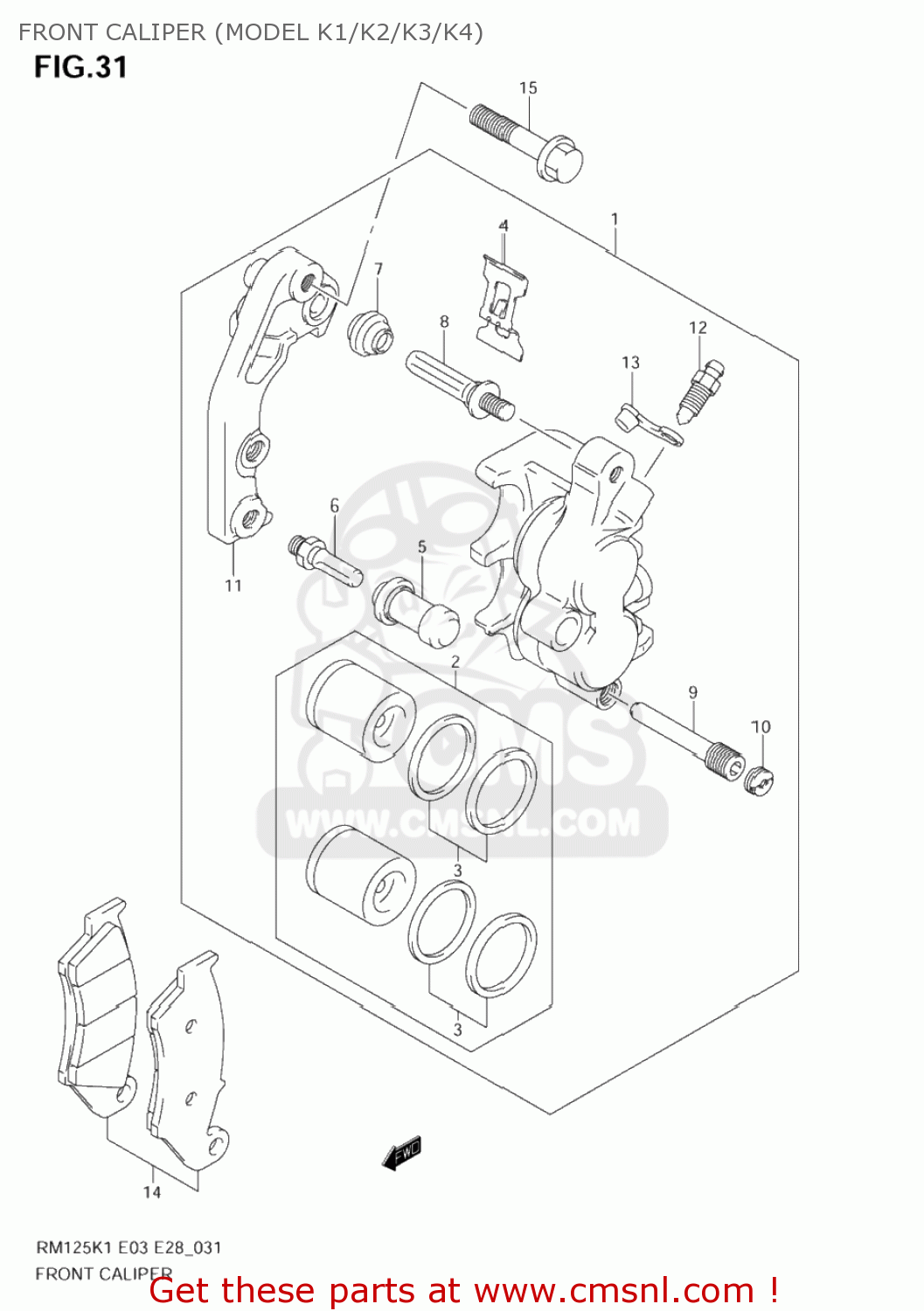 FRONT CALIPER (MODEL K1/K2/K3/K4) RM125 2005 (K5) USA (E03)