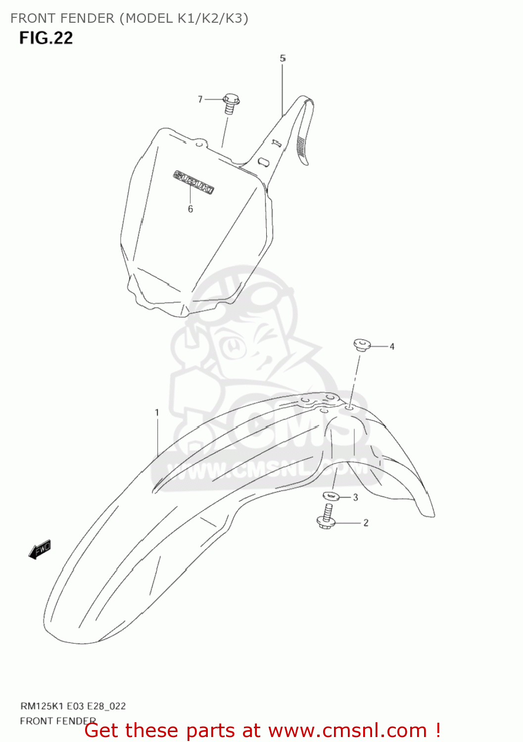 FRONT FENDER (MODEL K1/K2/K3) RM125 2005 (K5) USA (E03)