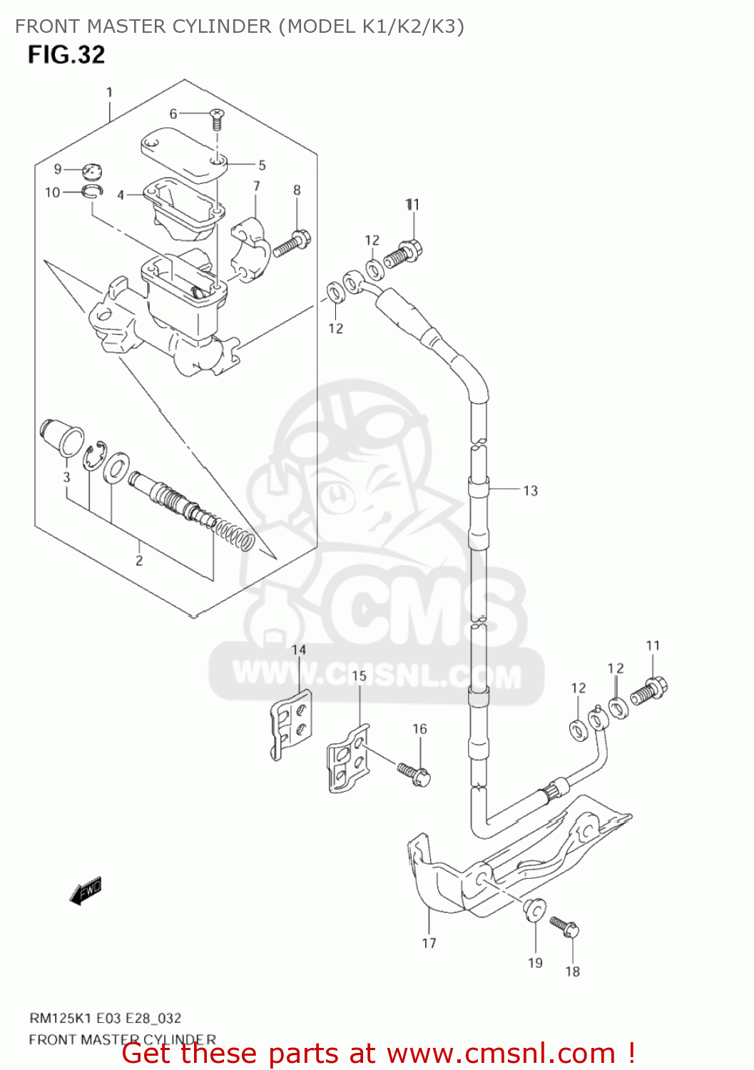 FRONT MASTER CYLINDER (MODEL K1/K2/K3) RM125 2005 (K5) USA (E03)
