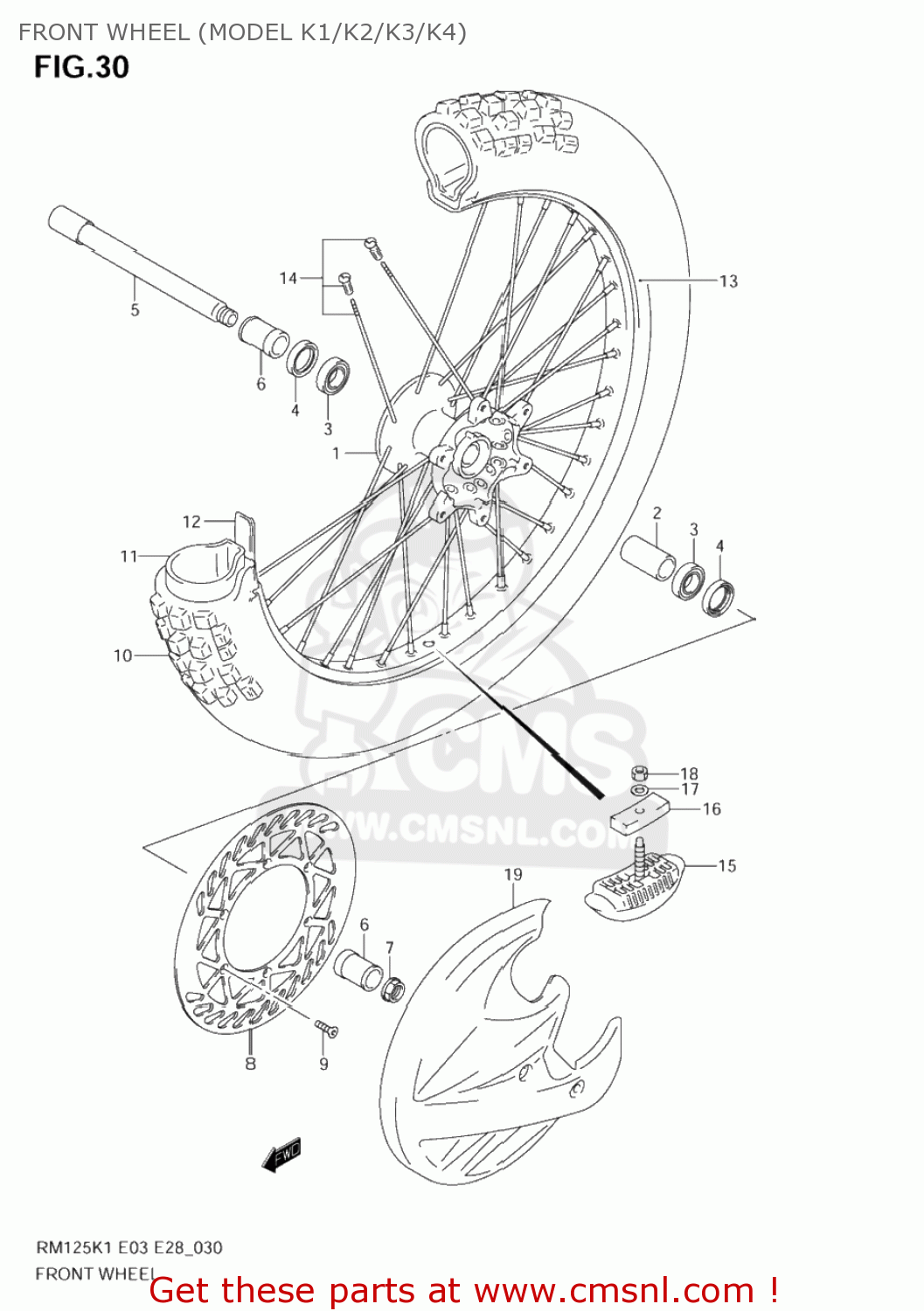 FRONT WHEEL (MODEL K1/K2/K3/K4) RM125 2005 (K5) USA (E03)
