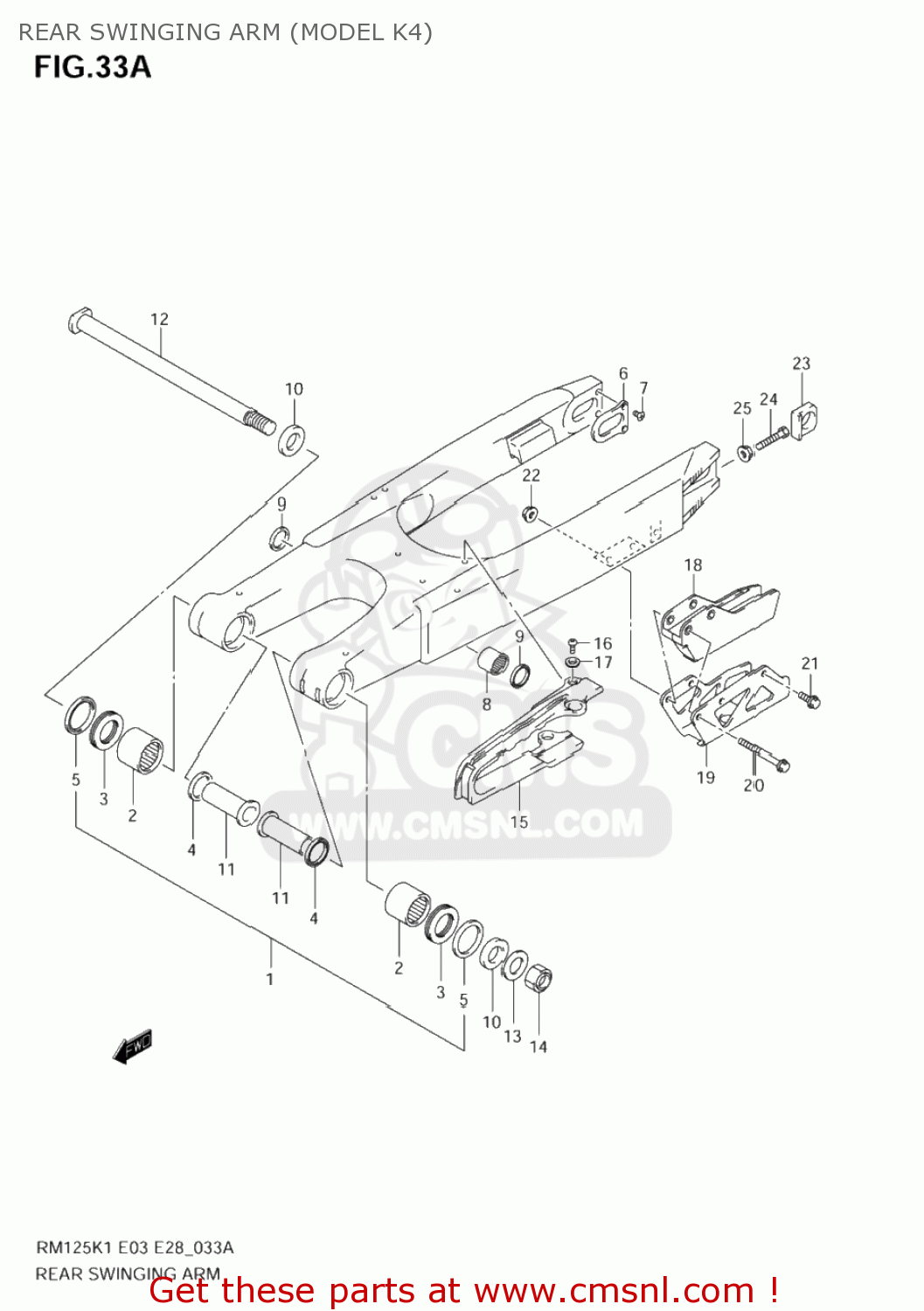 REAR SWINGING ARM (MODEL K4) RM125 2005 (K5) USA (E03)