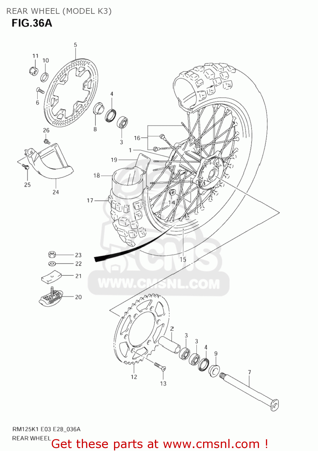 REAR WHEEL (MODEL K3) RM125 2005 (K5) USA (E03)