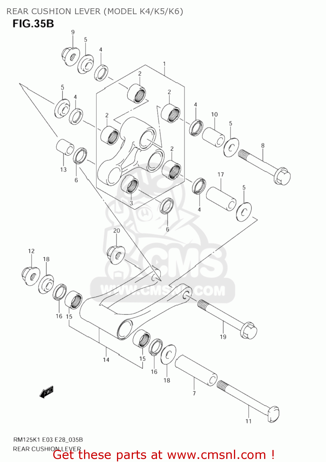 REAR CUSHION LEVER (MODEL K4/K5/K6) RM125 2006 (K6) USA (E03)